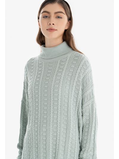 Crochet Knitted Solid Turtle Neck Blouse