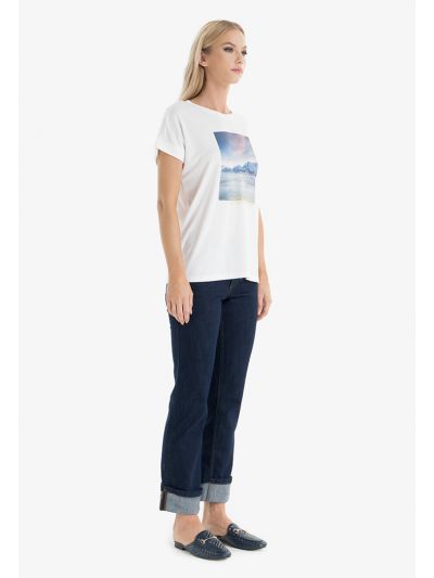 Folded Hem Denim Straight Jeans