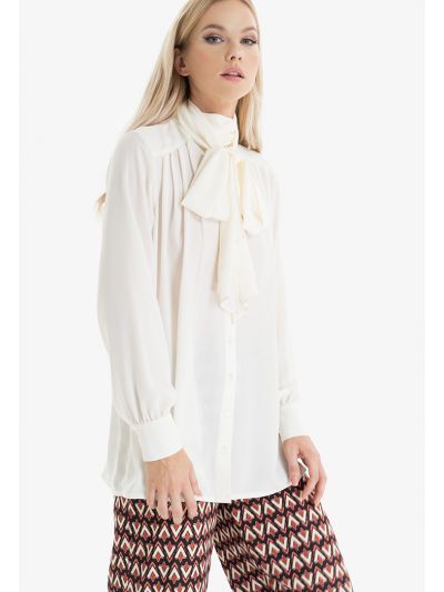Detachable Tie Neck Loose Shirt