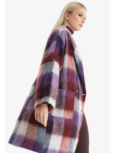 Woolen Double Breasted Checkered Coat