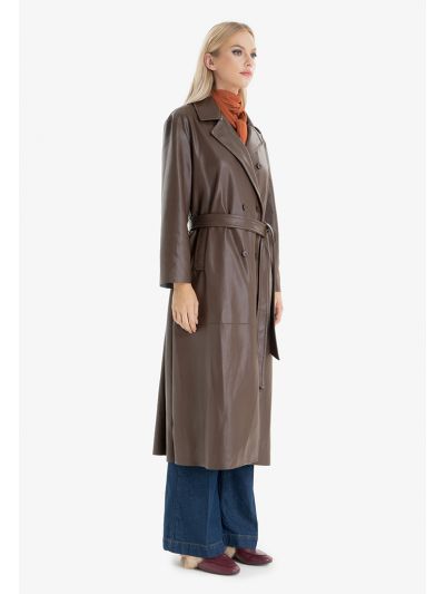 Faux Leather Trench Coat