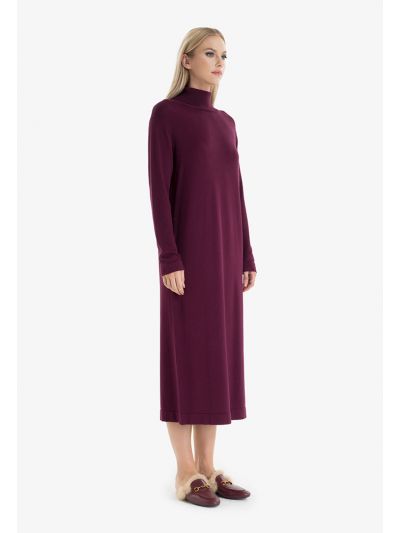 High Neck Long Sleeves Knitted Basic Maxi Dress -Sale