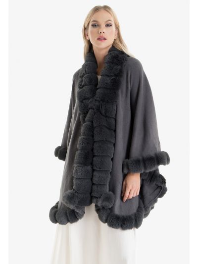 Fluffy Faux Fur Knitted Winter Poncho