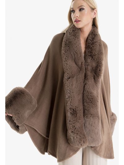 Fluffy Faux Fur Knitted Winter Poncho -Sale