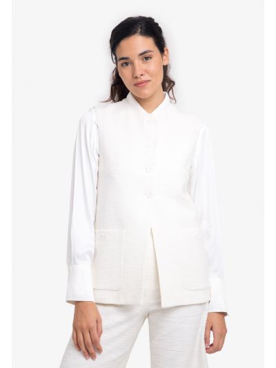 Solid Tweed Sleeveless Buttoned Vest -Sale
