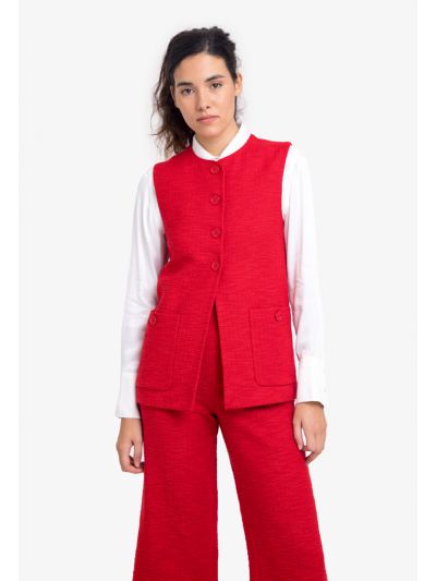 Solid Tweed Sleeveless Buttoned Vest -Sale