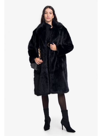 Solid Midi Faux Fur Jacket -Sale