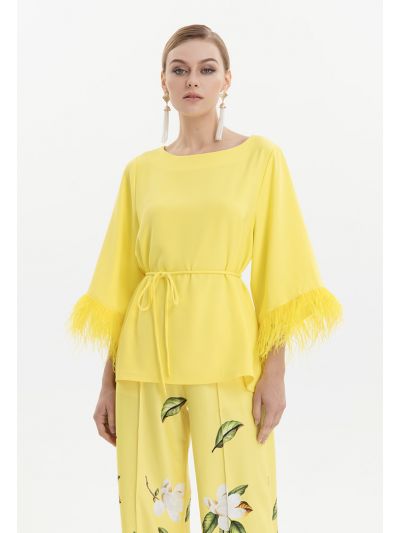 Solid Blouse With Feather Details -Sale