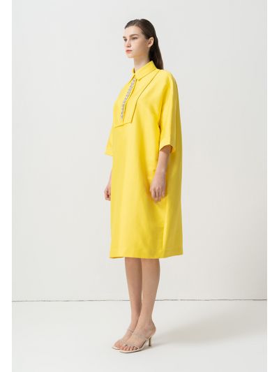 Shirt Collar Embellished Crystal Dress