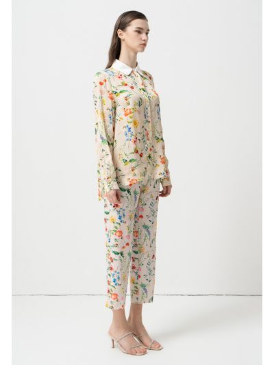 High-Waist Printed Floral Trouser