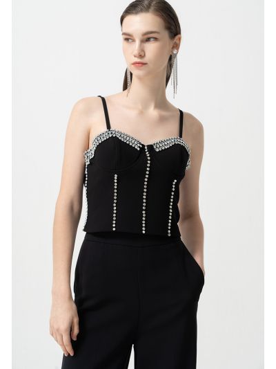 Rhinestone Sleeveless Crop Top