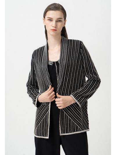 Embellished Faux Pearl Long Sleeves Blazer