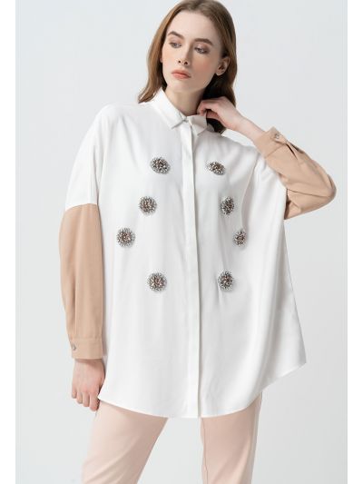 Contrast Rhinestone Embellished Casual Shirt