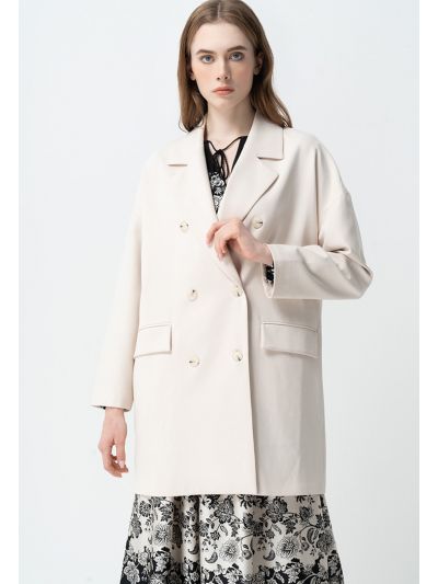 Double Breasted Notched Lapel Long Blazer