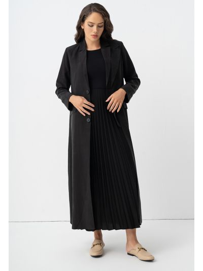Solid Front Flap Pockets Maxi Jacket