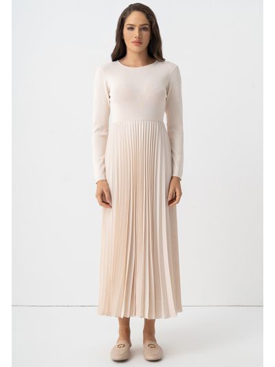 Pleated Solid Long Sleeve Dress