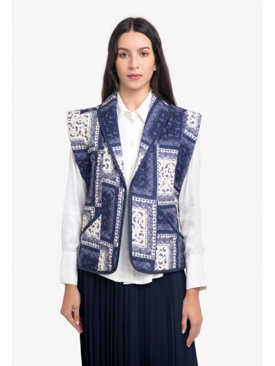 Two Tone Paisley Printed Blocks Gilet -Sale