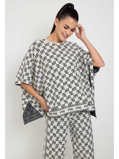 Monogram Print Knitted Oversized Blouse