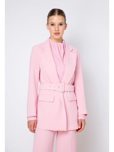 Notched Collar Belted Solid Blazer