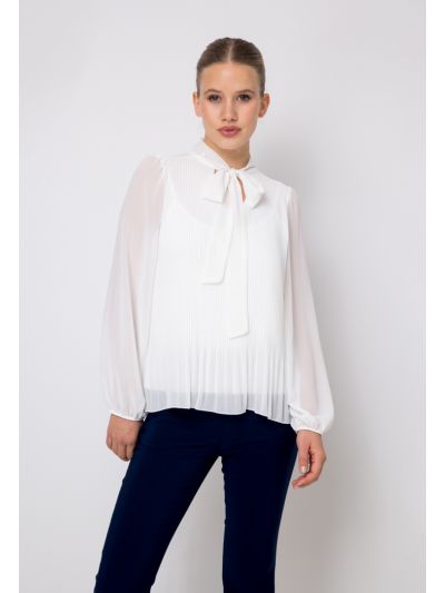 Pleated Long Sleeves Solid Blouse- Eid Style