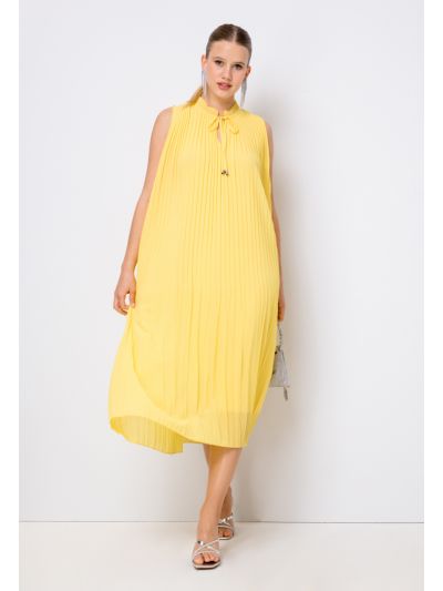 Pleated Sleeveless Belted Solid Dress- Eid Style