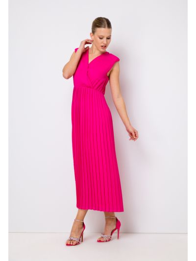 Pleated Sleeveless Solid Maxi Dress- Eid Style