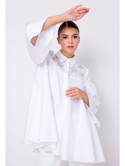 Star Crystal Embellished Flared Shirt