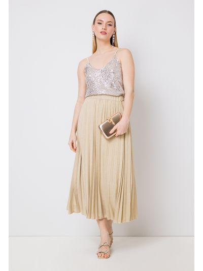 Knitted Lurex Pleated Maxi Skirt