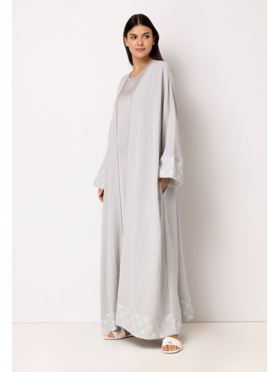 Crinkled Monogram Print Hem Abaya