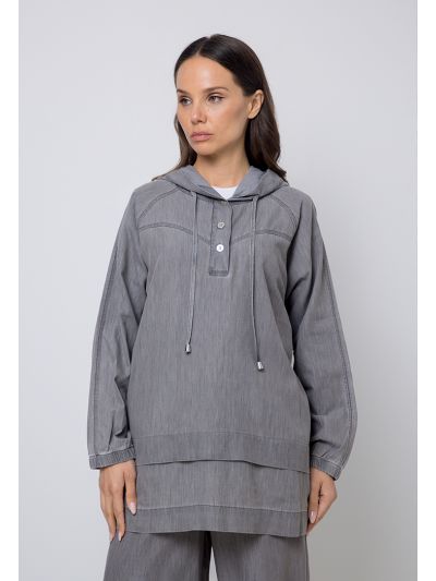 Single Tone Long Sleeve Hooded Shirt