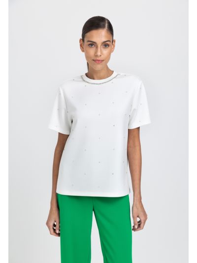 Crystal Embellished Solid T-Shirt