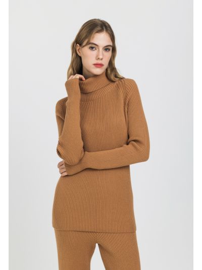 High Neck Knitted Ribbed Sweater