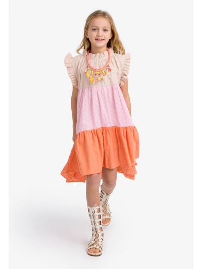 High-Low Embroidered Tiered Sleeveless Dress