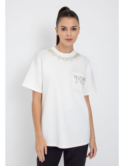 Crystal Embellished Flap Pocket Top