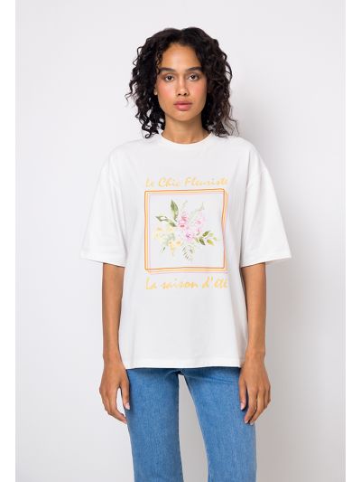 Printed Motif Drop Shoulder T-Shirt