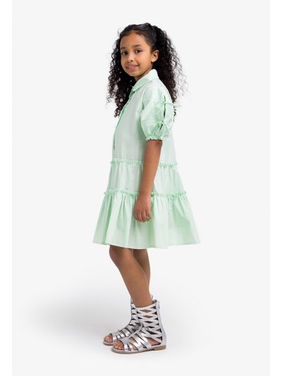 Tiered Short Sleeve Shirt Dress