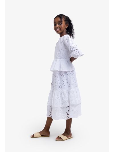 Solid Tiered Drop Waist Schiffli Skirt
