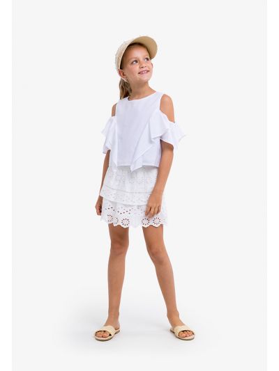 Solid Tiered Schiffli Mini Skirt 