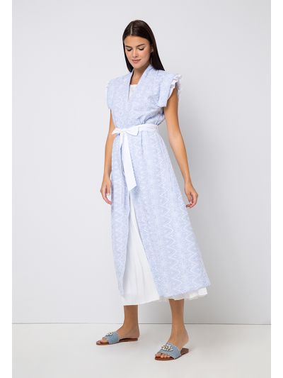 Schiffli Sleeveless Belted Jacket