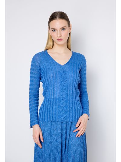 V- Neck Lurex Knitted Blouse