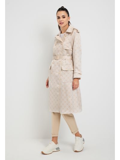 Monogram Print Belted Coat
