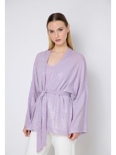 Lurex Belted long Sleeve Kimono