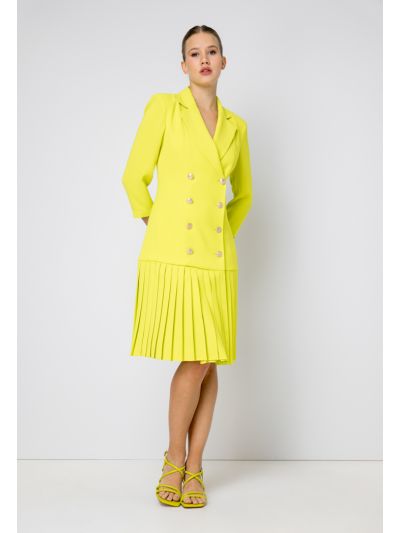 Pleated Double Breasted Solid Dress- Eid Style