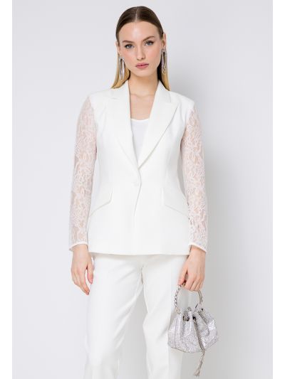 Lace Notched Collar Solid Blazer