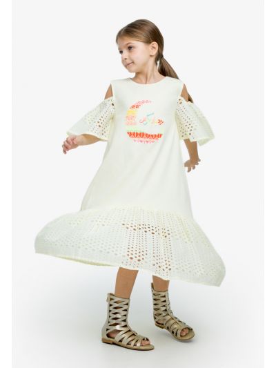 Cold Shoulder Schiffle Embroidered Dress