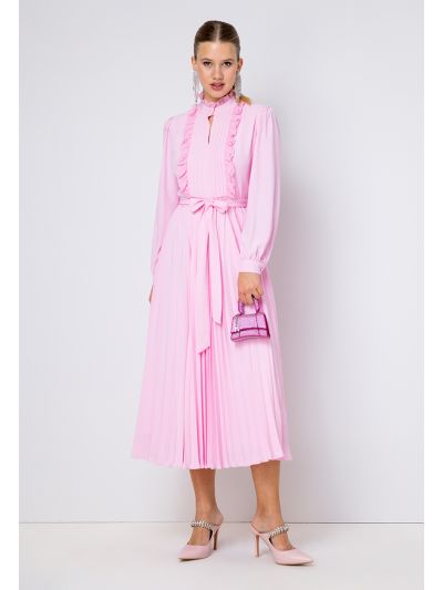 Pleated Ruffled Solid Maxi Dress- Eid Style