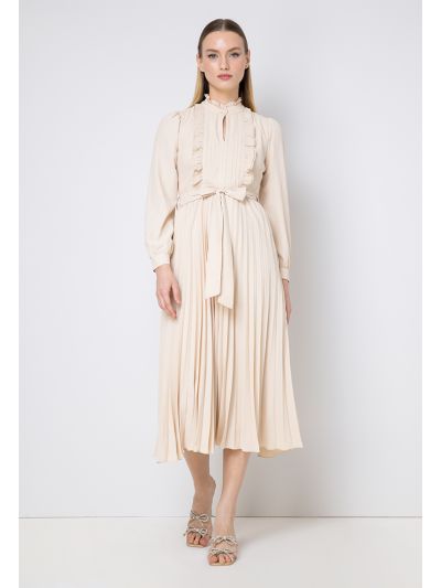 Pleated Ruffled Solid Maxi Dress- Eid Style