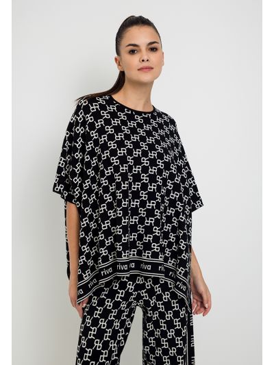 Monogram Print Knitted Oversized Blouse