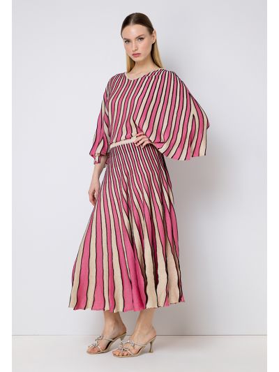 Striped Knitted Batwing Sleeves Dress Set (2 PCS)