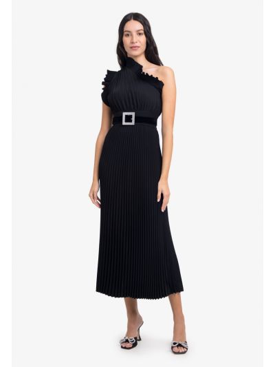 Electric Pleated Ruffle Maxi Dress